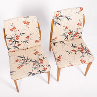 Vintage Mid Century Wood & Floral Fabric Side Chairs, 1950s