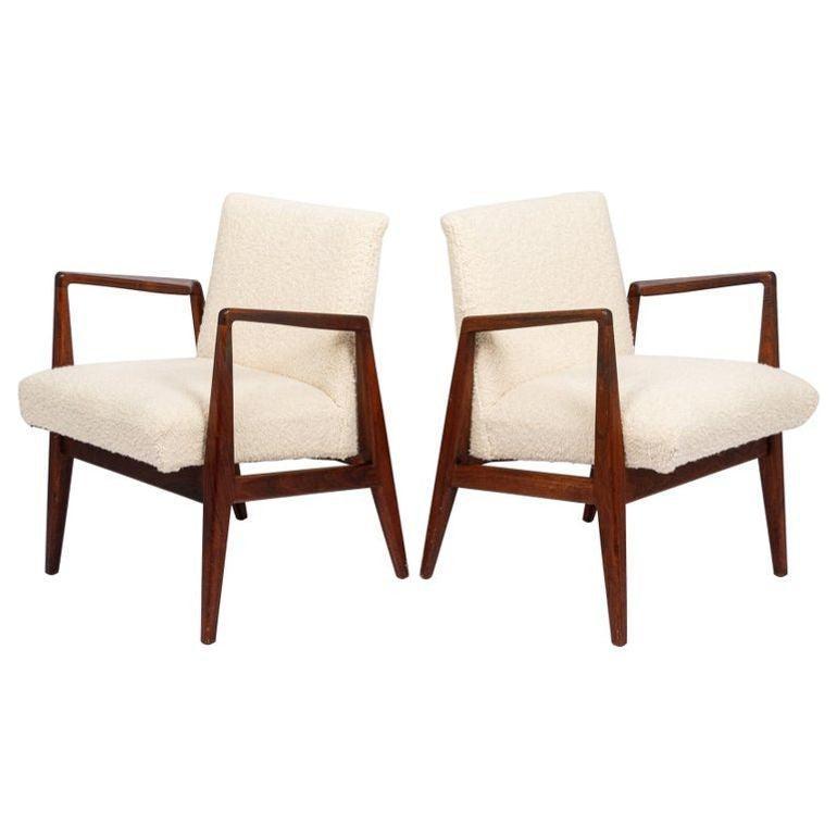 Mid Century Cream Upholstered Lounge Chairs by Jens Risom, 1960s