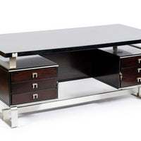 Postmodern Italian Rosewood and Metal Writing Desk by Abbondinterni, 1970s
