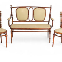 Antique Art Nouveau Bentwood Loveseat Bench and Side Chairs Salon Suite, 1900s