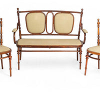 Antique Art Nouveau Bentwood Loveseat Bench and Side Chairs Salon Suite, 1900s