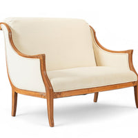 1940s Antique French Art Deco Two-Seat Loveseat Sofa Cream Upholstery