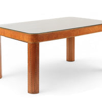 Antique Art Deco Macassar Ebony Wood Dining Table with Glass Top, 1940s