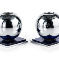 Art Deco Chrome and Cobalt Blue Candleholders by Walter von Nessen for Chase, 1930s