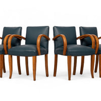 Antique Art Deco Maple Bentwood and Blue Leather Dining Chairs 1930s