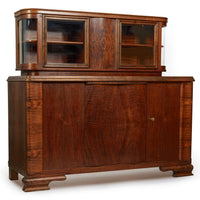 Art Deco Figured Walnut Sideboard Buffet or Bar Cabinet with Vitrine, circa 1930