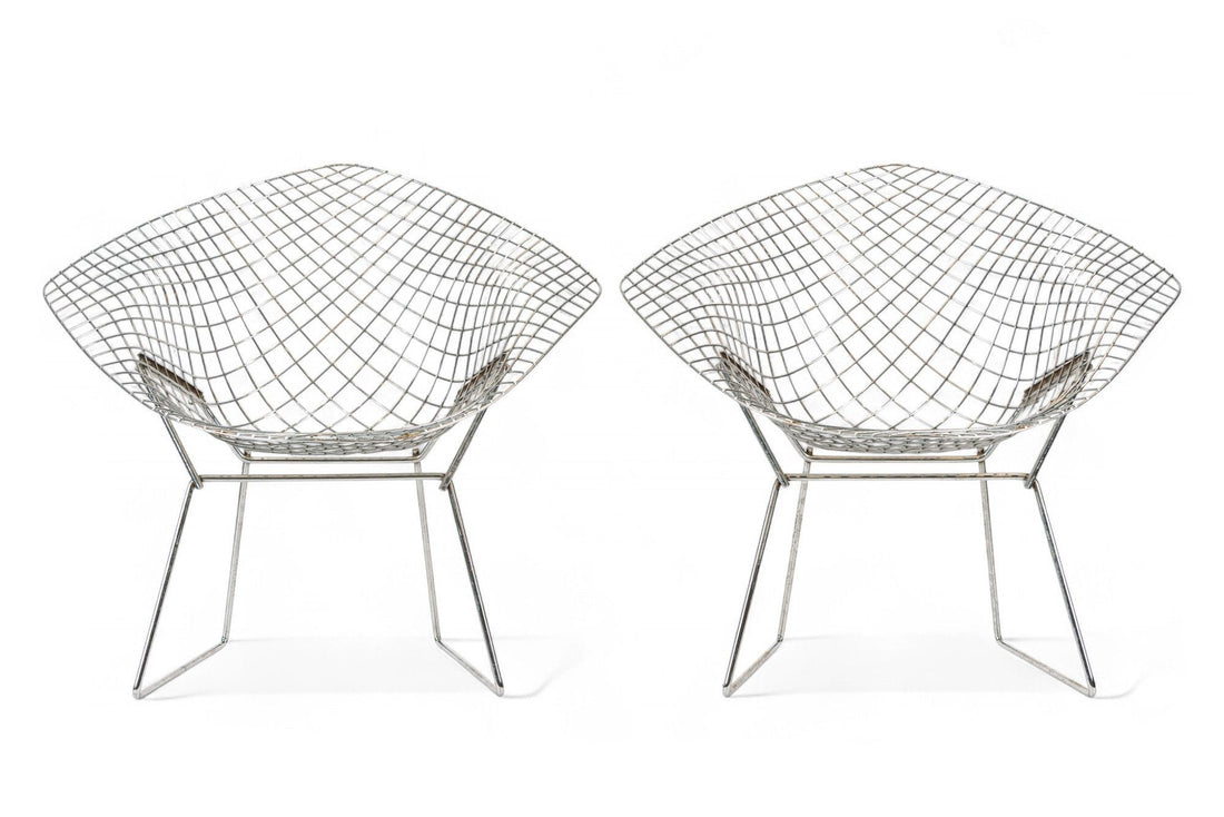 Mid Century Silver Diamond Wire Lounge Chairs by Harry Bertoia for Knoll