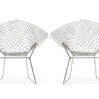 Mid Century Silver Diamond Wire Lounge Chairs by Harry Bertoia for Knoll