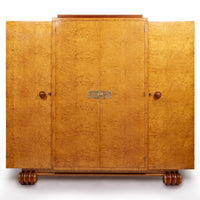 Antique French Art Deco Birdseye Maple Wardrobe Cabinet 1930s