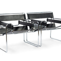 Mid Century Black Leather Wassily Arm Chairs by Marcel Breuer for Knoll, 1960s