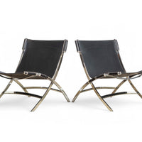 Vintage Postmodern Black Leather and Chrome Lounge Chairs by Antonio Citterio