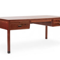 Large Mid Century Danish Modern Mahogany Wood Executive Desk