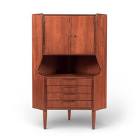 Mid Century Danish Teak Wood Corner Bar Cabinet 1960s