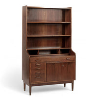 Mid Century Danish Walnut Wood Pull-Out Secretary Desk & Bookcase