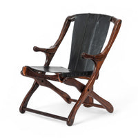 Mid Century Rosewood & Black Leather Folding Lounge Chair by Don Shoemaker