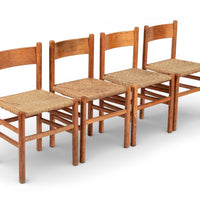 Mid Century Dutch Oak Wood and Rush Chairs by Johan van Heuvel