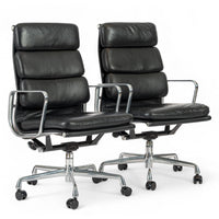Pair Authentic Eames Herman Miller Tall Black Leather Office Chairs 2001