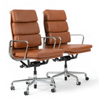 Pair Herman Miller Eames Tall Brown Leather Desk Chair Soft Pad