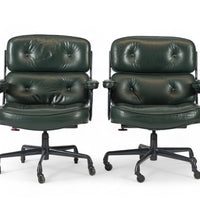 Pair Green Leather Time Life Office Chairs by Eames for Herman Miller 1996