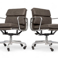 2000s Eames Herman Miller Gray Leather Desk Chairs Aluminum Group