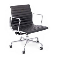 Eames Herman Miller Black Leather Office Chair Thin Pad Aluminum Group