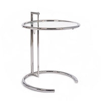 Mid Century Modern Glass & Chrome Round Side Table by Eileen Gray (attr.)