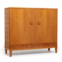Antique Art Deco Swedish Elm Wood Cabinet with Inlay, 1940s