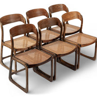 Mid Century Modern French Wood & Cane Wicker Chairs by Baumann