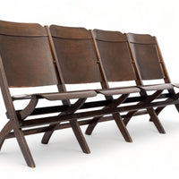 Antique Wood Theater Chairs Four-Seat Folding, GM Building, Detroit