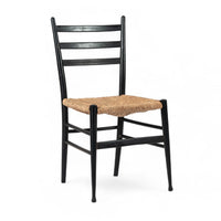 Vintage Mid Century Black Wood and Rush Wicker Dining Chair