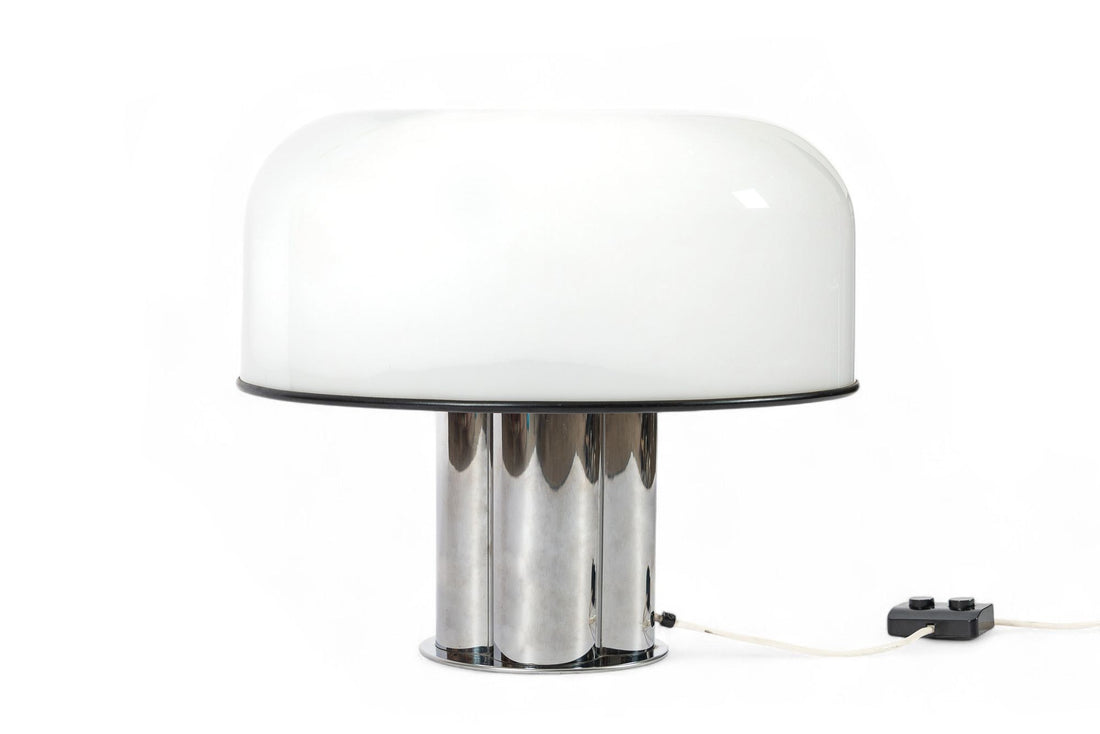 Extra Large Mid Century Italian White & Chrome Table Lamp by iGuzzini