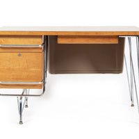 Kem Weber Trimline Desk for Heywood Wakefield, Mid Century Modern Birch and Chrome Office Desk, 1950s