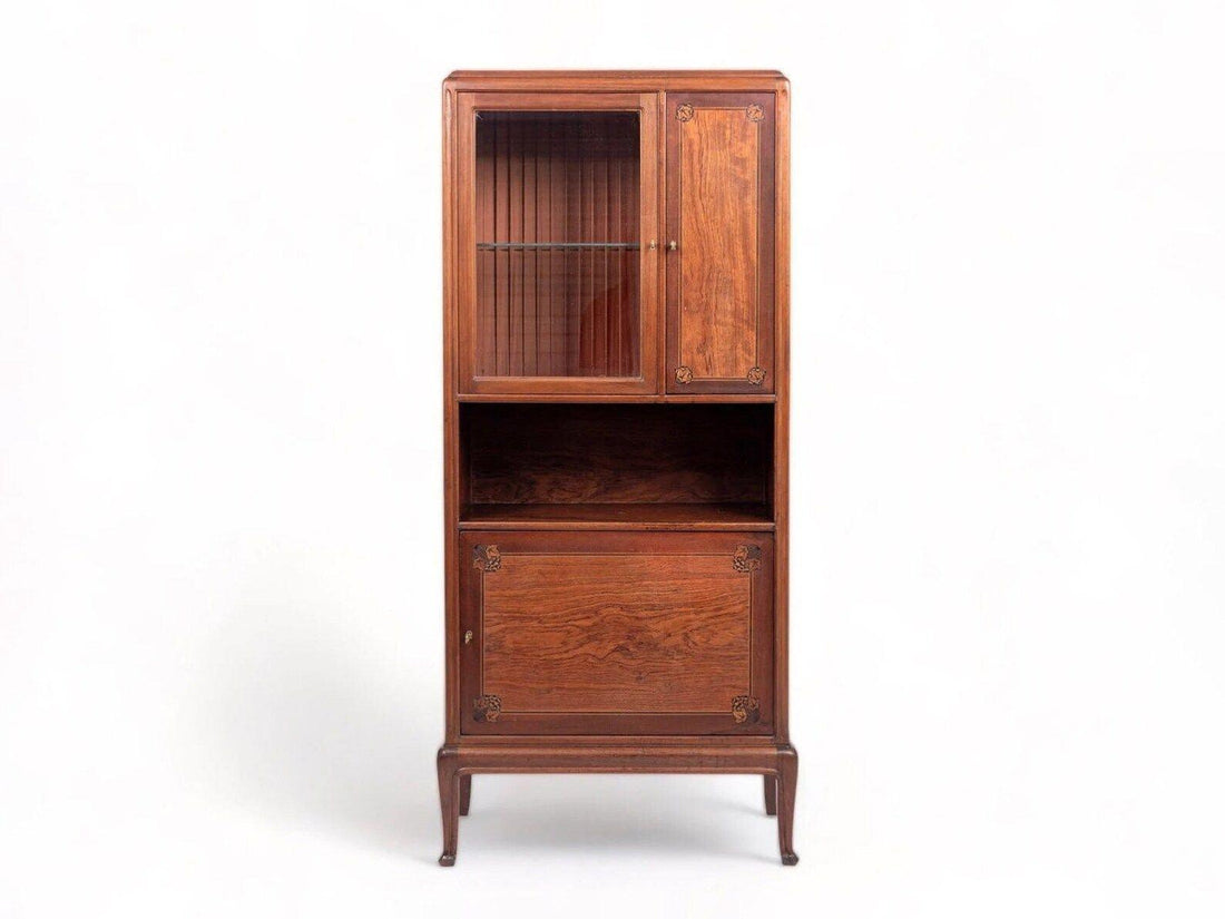 Antique Art Nouveau Inlaid Wooden Cabinet by Majorelle, France, Signed