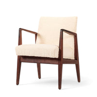 Vintage Mid Century Wood & Cream Upholstered Lounge Chair by Jens Risom