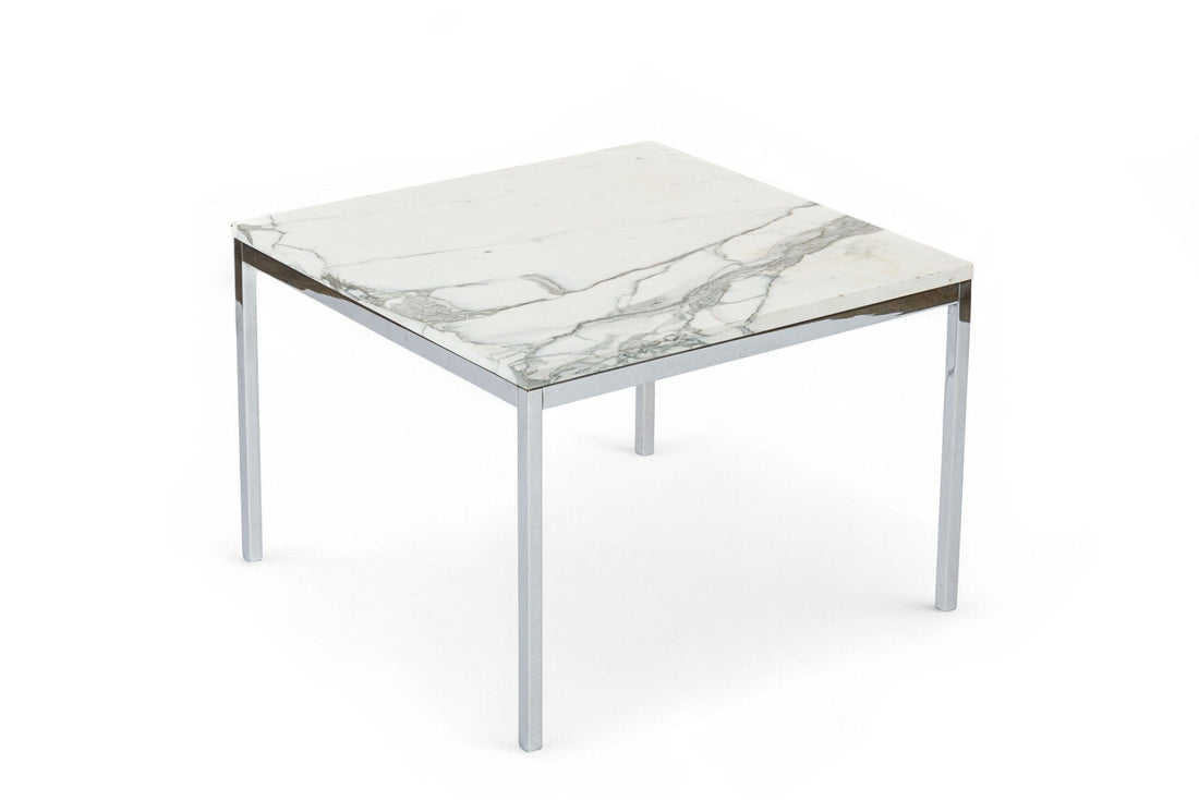 Mid Century Square White Marble Side or Coffee Table by Florence Knoll