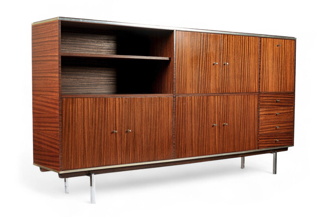 Exceptional Vintage Mid Century French Teak Wall Unit Cabinet