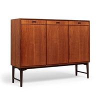 Mid Century Swedish Teak Wood High Cabinet Credenza or Sideboard
