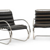 Mid Century MR Black Leather Arm Chairs by Mies van der Rohe for Knoll
