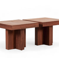 Mid Century Walnut Wood Side Tables Milo Baughman Style 1970s