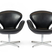 Mid Century Danish Black Leather Swan Chairs by Arne Jacobsen for Fritz Hansen