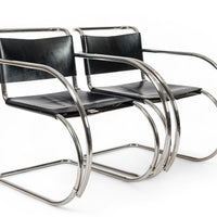 Bauhaus MR 20 Black Leather Arm Chairs by Mies van der Rohe for Knoll, 1979