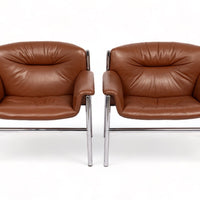 Mid Century Caramel Brown Leather Lounge Chairs by Stendig 1960s