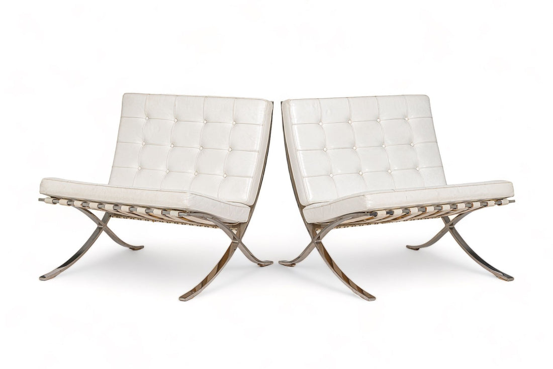 Mid Century White Barcelona Chairs by Mies van der Rohe for Knoll