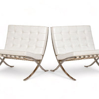 Mid Century White Barcelona Chairs by Mies van der Rohe for Knoll