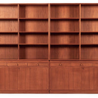 Large Mid Century Swedish Teak Wood Bookshelf Wall Unit by Bodafors