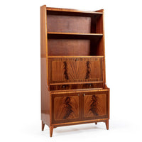 Scandinavian Modern Figured Mahogany Secretary Bookcase Cabinet 1960s