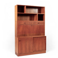 Mid Century Danish Teak Wood Drop-Down Secretary Desk Wall Unit