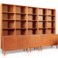 Large Mid Century Danish Teak Wood Bookshelf Wall Unit System