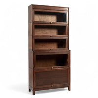 Antique English Tall Stepback Oak Wood Barrister Bookcase Cabinet