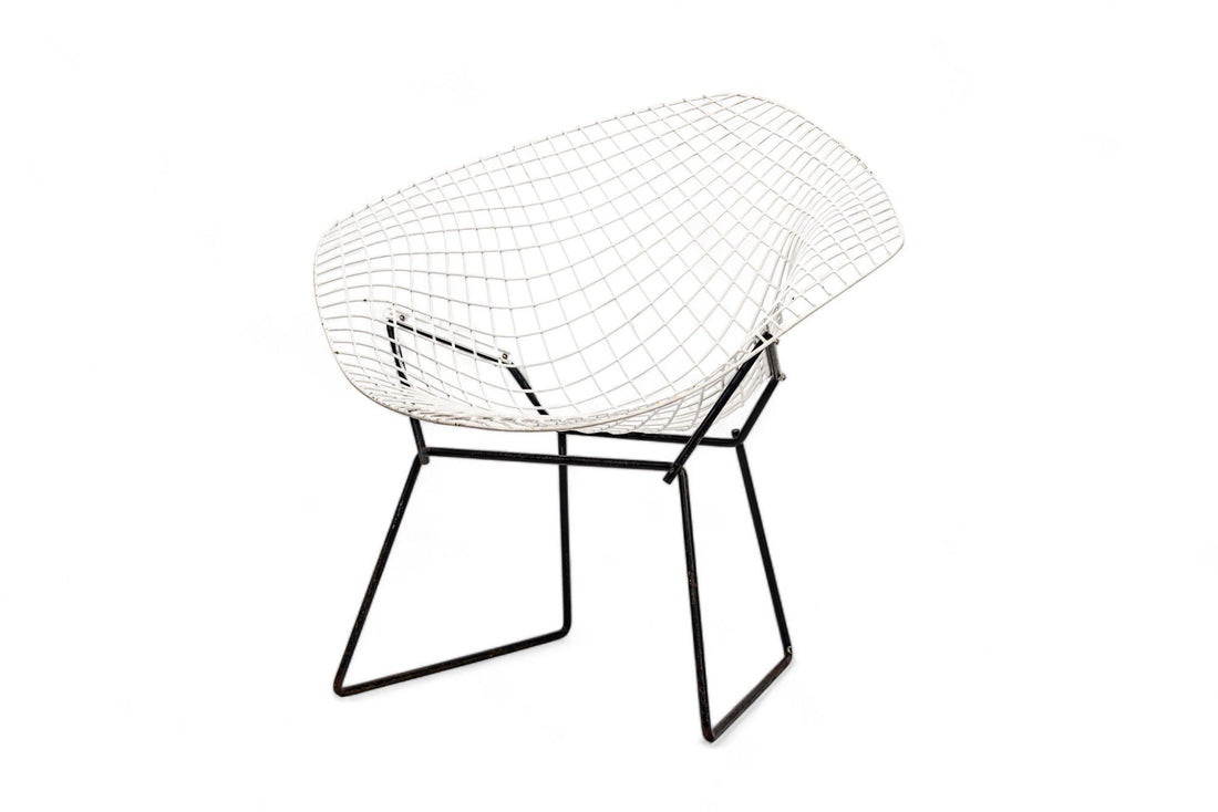 Mid Century White & Black Diamond Wire Chair by Bertoia for Knoll